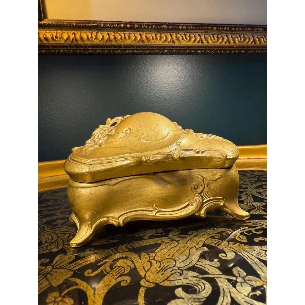 Art Nouveau‎ Jewelry Casket: Gilded Spelter Trinket Box, WB Mfg Co No. 393